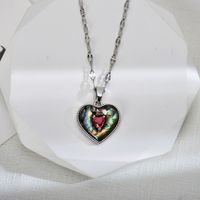 Streetwear Heart Shape Titanium Steel Copper Epoxy Transparent Inlay Agate Zircon Pendant Necklace sku image 2