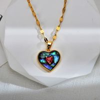 Streetwear Heart Shape Titanium Steel Copper Epoxy Transparent Inlay Agate Zircon Pendant Necklace sku image 1