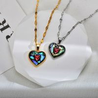 Streetwear Heart Shape Titanium Steel Copper Epoxy Transparent Inlay Agate Zircon Pendant Necklace main image 2