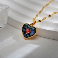 Streetwear Heart Shape Titanium Steel Copper Epoxy Transparent Inlay Agate Zircon Pendant Necklace main image 3