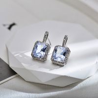 Elegant Luxurious Square Copper Inlay Carving Zircon Earrings Necklace main image 2