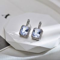 Elegant Luxurious Square Copper Inlay Carving Zircon Earrings Necklace sku image 4