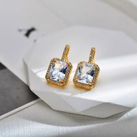 Elegant Luxurious Square Copper Inlay Carving Zircon Earrings Necklace main image 3
