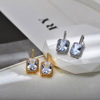 Elegant Luxurious Square Copper Inlay Carving Zircon Earrings Necklace main image 4