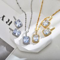 Elegant Luxurious Square Copper Inlay Carving Zircon Earrings Necklace main image 1