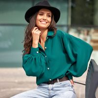 Women's Blouse Long Sleeve Blouses Button Simple Style Solid Color sku image 1