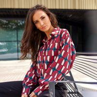 Women's Blouse Long Sleeve Blouses Printing Button Simple Style Printing Color Block main image 6