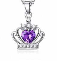 Elegant Crown Sterling Silver Inlay Zircon Charms Pendant Necklace sku image 1