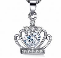 Elegant Crown Sterling Silver Inlay Zircon Charms Pendant Necklace sku image 2