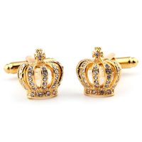 Glam Crown Copper Plating Inlay Artificial Crystal Unisex Cufflinks main image 1