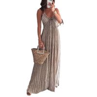 Women's Strap Dress Vacation U Neck Pleated Backless Sleeveless Solid Color Maxi Long Dress Daily main image 4