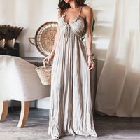 Women's Strap Dress Vacation U Neck Pleated Backless Sleeveless Solid Color Maxi Long Dress Daily main image 3