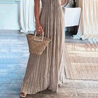 Women's Strap Dress Vacation U Neck Pleated Backless Sleeveless Solid Color Maxi Long Dress Daily main image 2