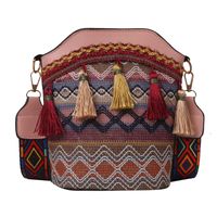 Women's Small All Seasons Pu Leather Nylon Stripe Ethnic Style Tassel Bucket Zipper Shoulder Bag sku image 2