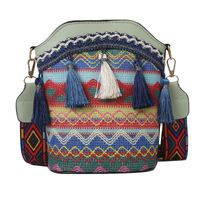 Women's Small All Seasons Pu Leather Nylon Stripe Ethnic Style Tassel Bucket Zipper Shoulder Bag sku image 1