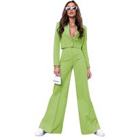 Women's Simple Style Solid Color 4-way Stretch Fabric Spandex Polyester Button Pants Sets main image 2