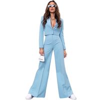 Women's Simple Style Solid Color 4-way Stretch Fabric Spandex Polyester Button Pants Sets main image 4