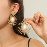 1 Pair Elegant Lady Geometric Inlay Alloy Artificial Pearls Drop Earrings main image 1