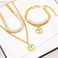 304 Stainless Steel 18K Gold Plated Lady Plating Inlay Eye Artificial Diamond Bracelets Necklace main image 1