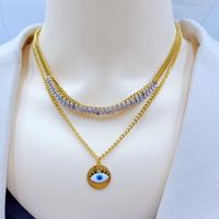 304 Stainless Steel 18K Gold Plated Lady Plating Inlay Eye Artificial Diamond Bracelets Necklace main image 4