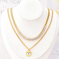 304 Stainless Steel 18K Gold Plated Lady Plating Inlay Eye Artificial Diamond Bracelets Necklace sku image 2