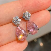 1 Pair Simple Style Water Droplets Inlay Copper Zircon Drop Earrings main image 1