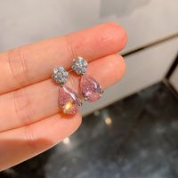 1 Pair Simple Style Water Droplets Inlay Copper Zircon Drop Earrings main image 2