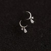 1 Pair Simple Style Moon Inlay Sterling Silver Gem Drop Earrings main image 5