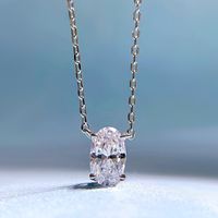 Elegant Glam Oval Sterling Silver Inlay High Carbon Diamond Pendant Necklace sku image 1