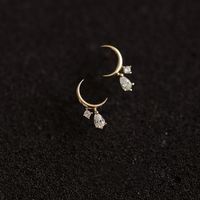 1 Pair Simple Style Moon Inlay Sterling Silver Gem Drop Earrings main image 1