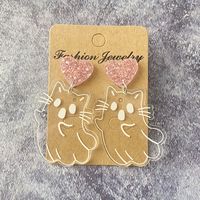 1 Pair Simple Style Cat Patchwork Arylic Drop Earrings main image 3