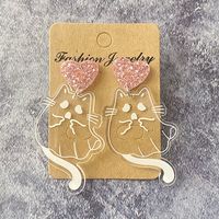 1 Pair Simple Style Cat Patchwork Arylic Drop Earrings main image 4