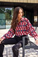 Women's Blouse Long Sleeve Blouses Printing Button Simple Style Printing Color Block main image 2