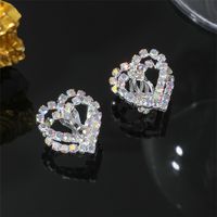 1 Pair Sweet Heart Shape Plating Inlay Alloy Rhinestones Silver Plated Ear Studs main image 4