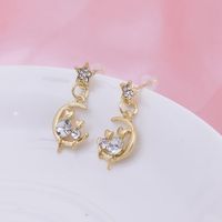 1 Pair Sweet Artistic Star Moon Cat Three-dimensional Hollow Out Inlay Alloy Artificial Diamond Drop Earrings main image 3
