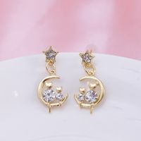 1 Pair Sweet Artistic Star Moon Cat Three-dimensional Hollow Out Inlay Alloy Artificial Diamond Drop Earrings main image 1