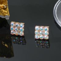 1 Pair Simple Style Square Plating Inlay Alloy Rhinestones Silver Plated Ear Studs main image 5