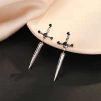 1 Paire Hip Hop Rétro Traverser Placage Incruster Alliage Strass Plaqué Argent Antique Boucles D'oreilles main image 3