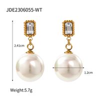 1 Pair Ig Style Lady Pearl Plating Inlay Stainless Steel Zircon Drop Earrings sku image 2