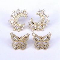 1 Pair Elegant Streetwear Butterfly Inlay Copper Artificial Diamond Gold Plated Earrings main image 3