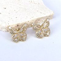 1 Pair Elegant Streetwear Butterfly Inlay Copper Artificial Diamond Gold Plated Earrings main image 1