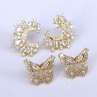1 Pair Elegant Streetwear Butterfly Inlay Copper Artificial Diamond Gold Plated Earrings main image 2