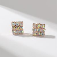 1 Pair Simple Style Square Plating Inlay Alloy Rhinestones Silver Plated Ear Studs main image 3