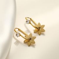 1 Pair Simple Style Commute Star Flower Plating Inlay 304 Stainless Steel Zircon 18K Gold Plated Hoop Earrings main image 3