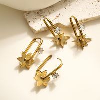 1 Pair Simple Style Commute Star Flower Plating Inlay 304 Stainless Steel Zircon 18K Gold Plated Hoop Earrings main image 1