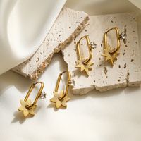 1 Pair Simple Style Commute Star Flower Plating Inlay 304 Stainless Steel Zircon 18K Gold Plated Hoop Earrings main image 4