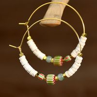 1 Pair Casual Vacation Color Block Beaded Plating Three-dimensional Artificial Gemstones Alloy Hoop Earrings sku image 4