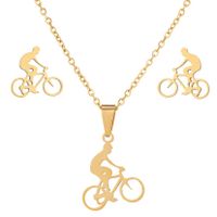 Simple Style Classic Style Sports Bicycle Stainless Steel Plating 18k Gold Plated Earrings Necklace Jewelry Set sku image 2