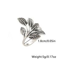 Antique Silver Elegant Leaf Inlay Zircon Open Rings sku image 3