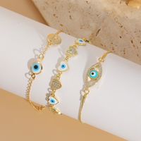 Elegant Luxurious Classic Style Heart Shape Eye Copper Enamel Plating Inlay Zircon 14k Gold Plated Bracelets main image 9